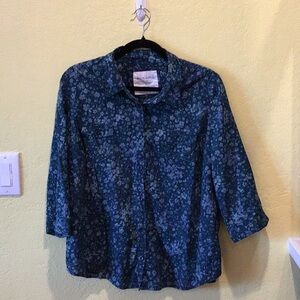 Sonoma Blue Floral Button-Up Shirt 100% Cotton XL country z14